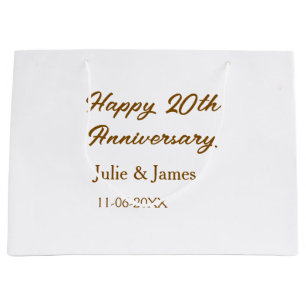 Sacola Para Presentes Grande aniversário de 20 anos feliz nome dourado marrom d