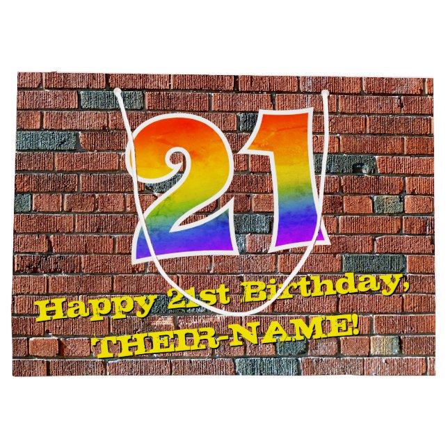 Sacola Para Presentes Grande aniversário de 21 anos: Arco-Íris divertido inspir (Verso)