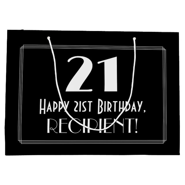 Sacola Para Presentes Grande aniversário de 21 anos: Art Deco - Estilo Inspirad (Verso)