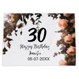Sacola Para Presentes Grande Aniversário de 30 anos moderna de flor da rosa ros