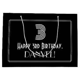 Sacola Para Presentes Grande aniversário de 3 anos — Art Deco Inspira "3" & Nom