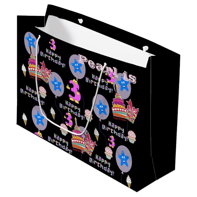 Sacola Para Presentes Grande Aniversário de 3 anos Feliz para o Presente Saco # (Frente inclinada)