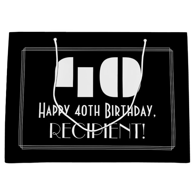 Sacola Para Presentes Grande aniversário de 40 anos ~ Art Deco Inspirou "40" +  (Frente)