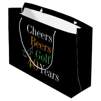 Sacola Para Presentes Grande aniversário de 40 anos Cheers and Beers Golf Black