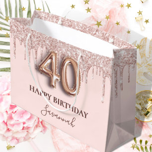 Sacola Para Presentes Grande aniversário de 40 anos push cor-de-rosa pinga ros