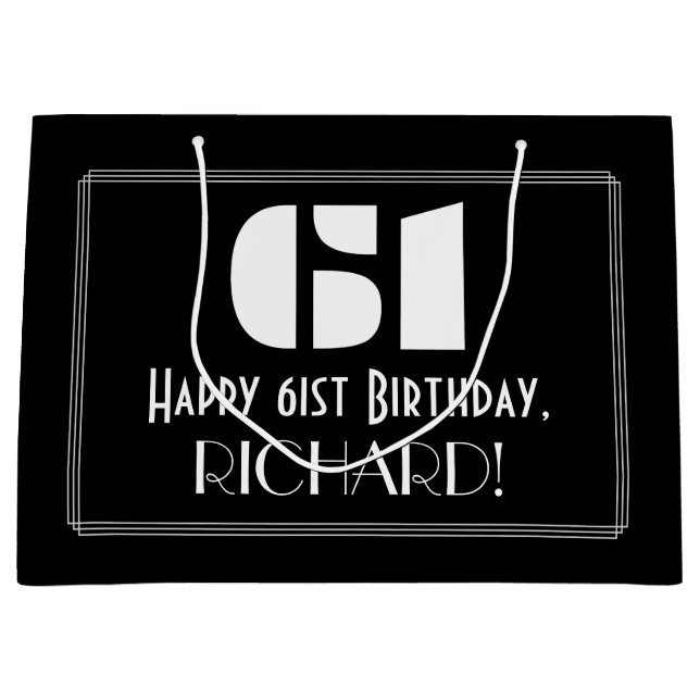 Sacola Para Presentes Grande Aniversário de 61ruas ~ Arte Deco Inspirou "61" +  (Frente)