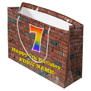 Sacola Para Presentes Grande Aniversário de 7: Divertido, Arco-Íris Inspirado