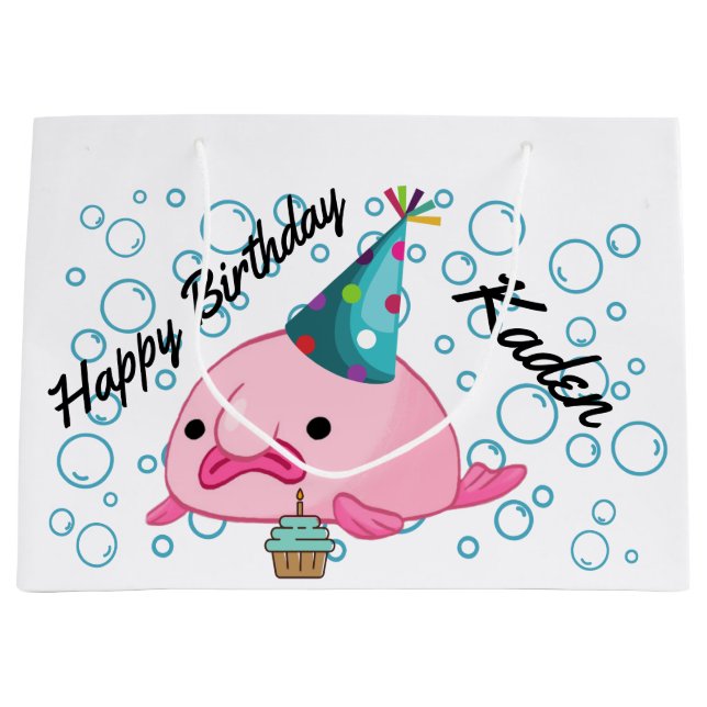 Sacola Para Presentes Grande Aniversário de Blobfish (Frente)