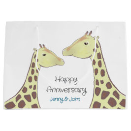 Sacola Para Presentes Grande Aniversário de Casamento de Casal Giraffe