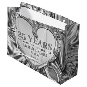 Sacola Para Presentes Grande Aniversário de Casamento do Silver Metal Heart
