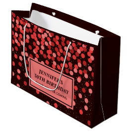 Sacola Para Presentes Grande Aniversário de Confetes Preto e Vermelho Elegante