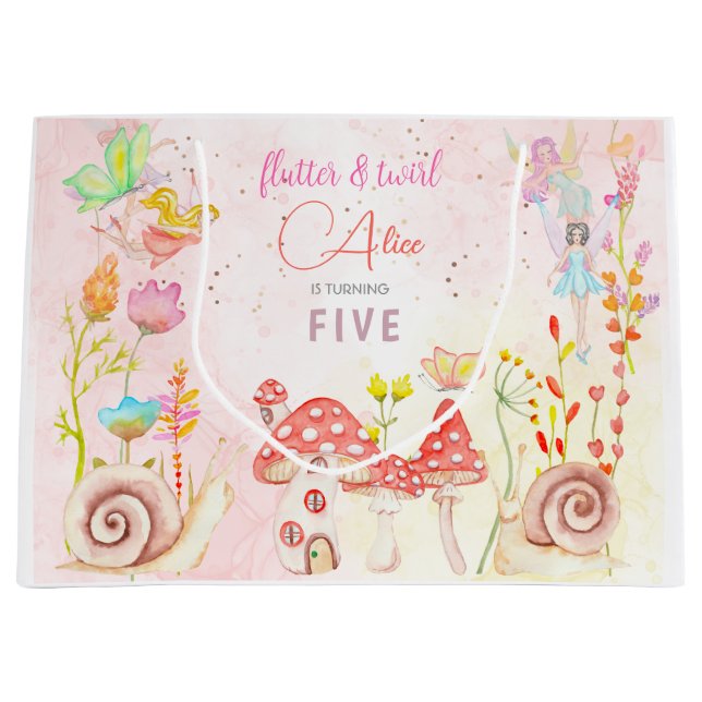 Sacola Para Presentes Grande Aniversário de criança de aquarelas de fada (Frente)