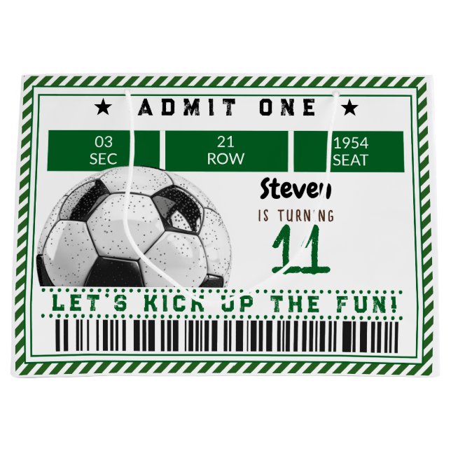 Sacola Para Presentes Grande Aniversário de criança de futebol (Frente)