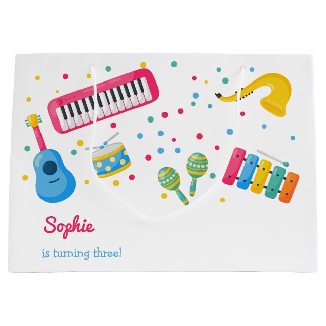 Sacola Para Presentes Grande Aniversário de criança de instrumentos musicais (Frente)