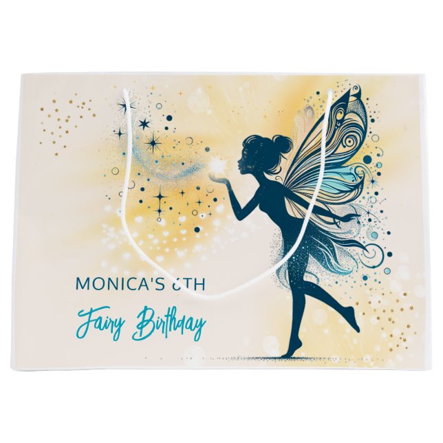 Sacola Para Presentes Grande Aniversário de criança de poeira e estrelas de fad (Frente)