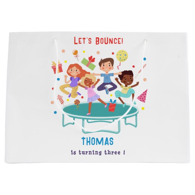 Sacola Para Presentes Grande aniversário de criança de pulos de vamos pulando t (Frente)