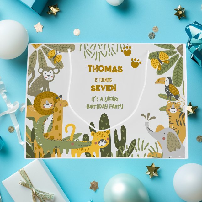 Sacola Para Presentes Grande Aniversário de criança de safari selvagem (Criador carregado)