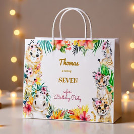 Sacola Para Presentes Grande Aniversário de criança de safari selvagem dourado