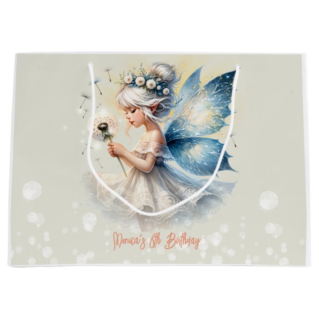 Sacola Para Presentes Grande Aniversário de criança de silhueta de fada mágica (Frente)