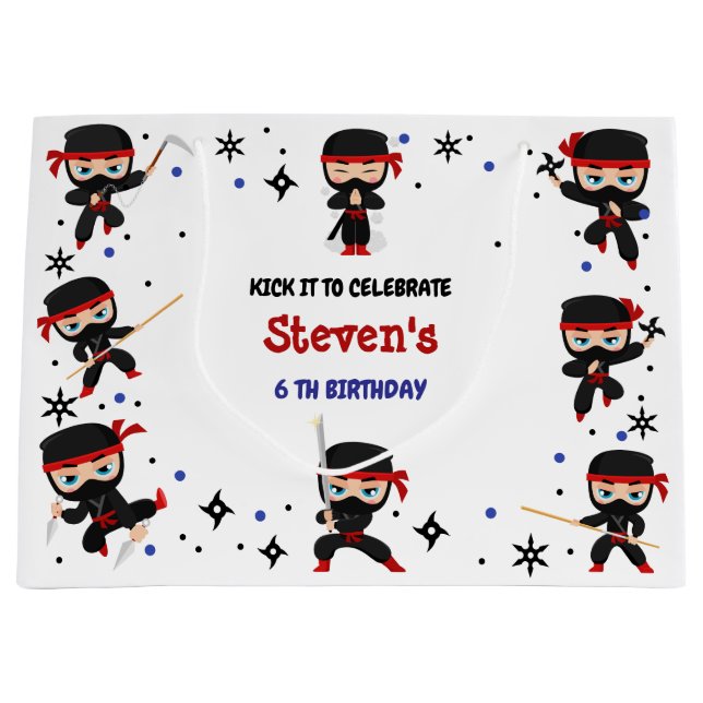 Sacola Para Presentes Grande Aniversário de criança estilo Ninja (Frente)