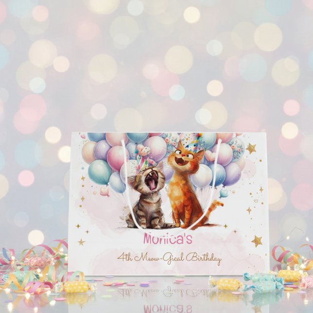 Sacola Para Presentes Grande Aniversário de criança gical de miado (Criador carregado)