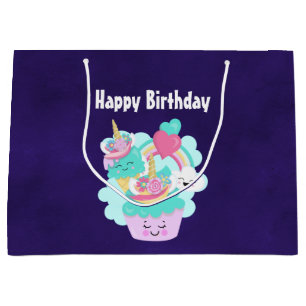 Sacola Para Presentes Grande Aniversário de Cupcake e Sorvete feliz