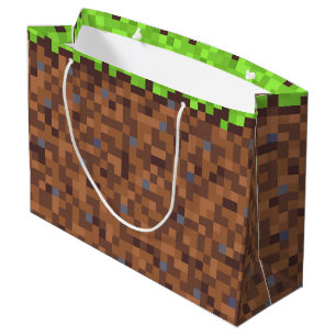 Sacola Para Presentes Grande Aniversário de gamer com grama pixel