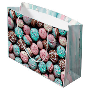 Sacola Para Presentes Grande Aniversário de Macaron Rosa e Turquesa