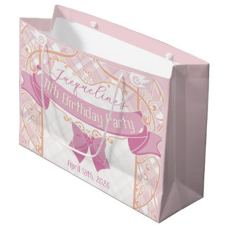 Sacola Para Presentes Grande Aniversário de Princesa Art Nouveau Rosa Claro