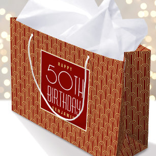 Sacola Para Presentes Grande Aniversário de Qualquer Idade Art Deco Nome Elegan