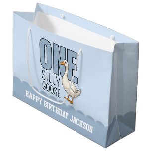 Sacola Para Presentes Grande Aniversário de um ano do ganso bobo azul moderno p