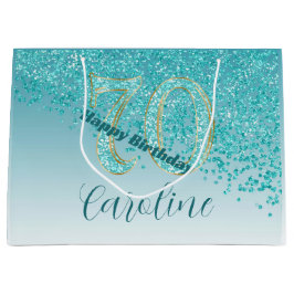 Sacola Para Presentes Grande Aniversário do 70 Azul-Teal bonito