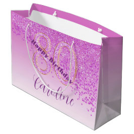 Sacola Para Presentes Grande Aniversário do 80 Rosa bonito