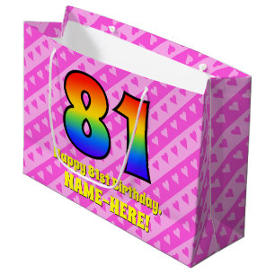 Sacola Para Presentes Grande Aniversário do 81rua: Stripes e Corações Rosa, Arc