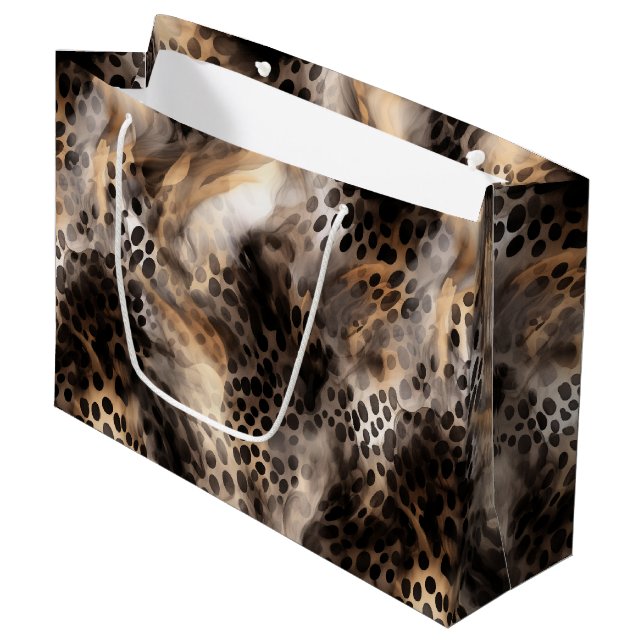 Sacola Para Presentes Grande Aniversário do Animal Leopardo Creme Preto (Frente inclinada)