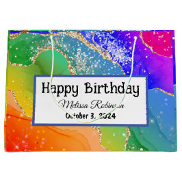 Sacola Para Presentes Grande Aniversário do Arco-Íris Colorido Moderno