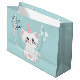 Sacola Para Presentes Grande Aniversário do Dia Puro do Gato