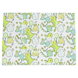 Sacola Para Presentes Grande Aniversário Do Dinossauro Azul E Verde