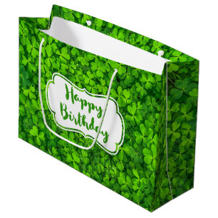Sacola Para Presentes Grande Aniversário do Lush Green Clovers com gotas de á