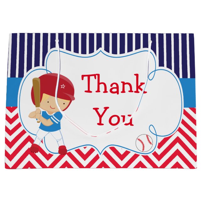 Sacola Para Presentes Grande Aniversário do Menino Louro Bola-Baseball (Frente)