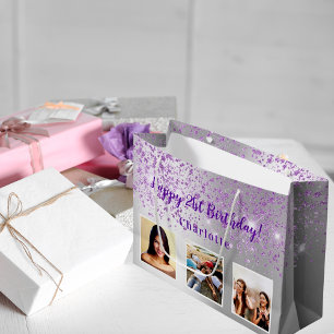 Sacola Para Presentes Grande Aniversário do nome de fotografia personalizada da
