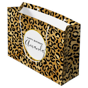 Sacola Para Presentes Grande Aniversário do Padrão de Impressão do Leopardo