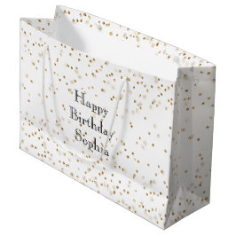 Sacola Para Presentes Grande Aniversário do Sparkle Confetti Dourado Glam Branc