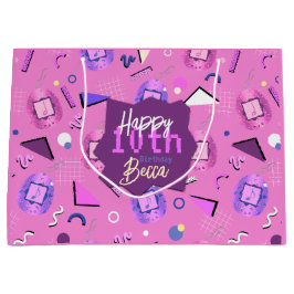 Sacola Para Presentes Grande Aniversário do Tamagotchi Rosa Retro