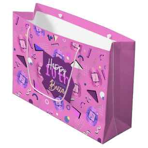 Sacola Para Presentes Grande Aniversário do Tamagotchi Rosa Retro