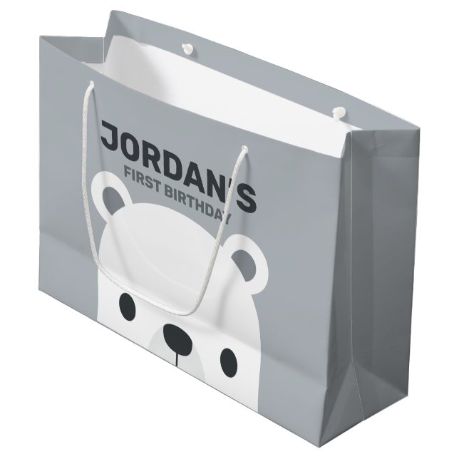 Sacola Para Presentes Grande Aniversário do Urso Polar Bonito (Frente inclinada)
