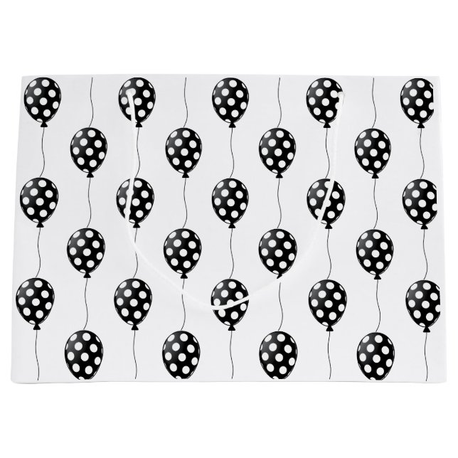 Sacola Para Presentes Grande Aniversário dos Balões Pretos e Brancos (Frente)