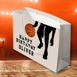 Sacola Para Presentes Grande Aniversário feliz do jogador negro de basquete Sil