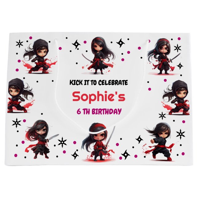 Sacola Para Presentes Grande Aniversário feminino estilo Ninja (Frente)