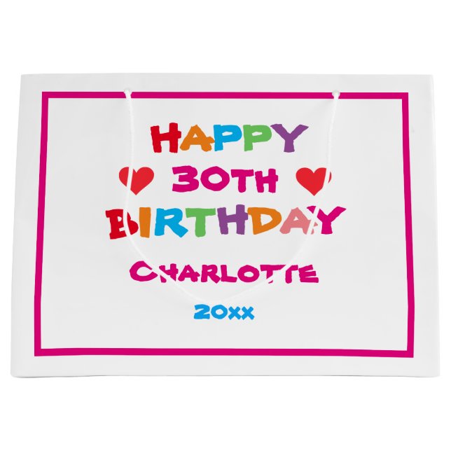 Sacola Para Presentes Grande Aniversário Legal Qualquer Nome Personalizado Idad (Frente)